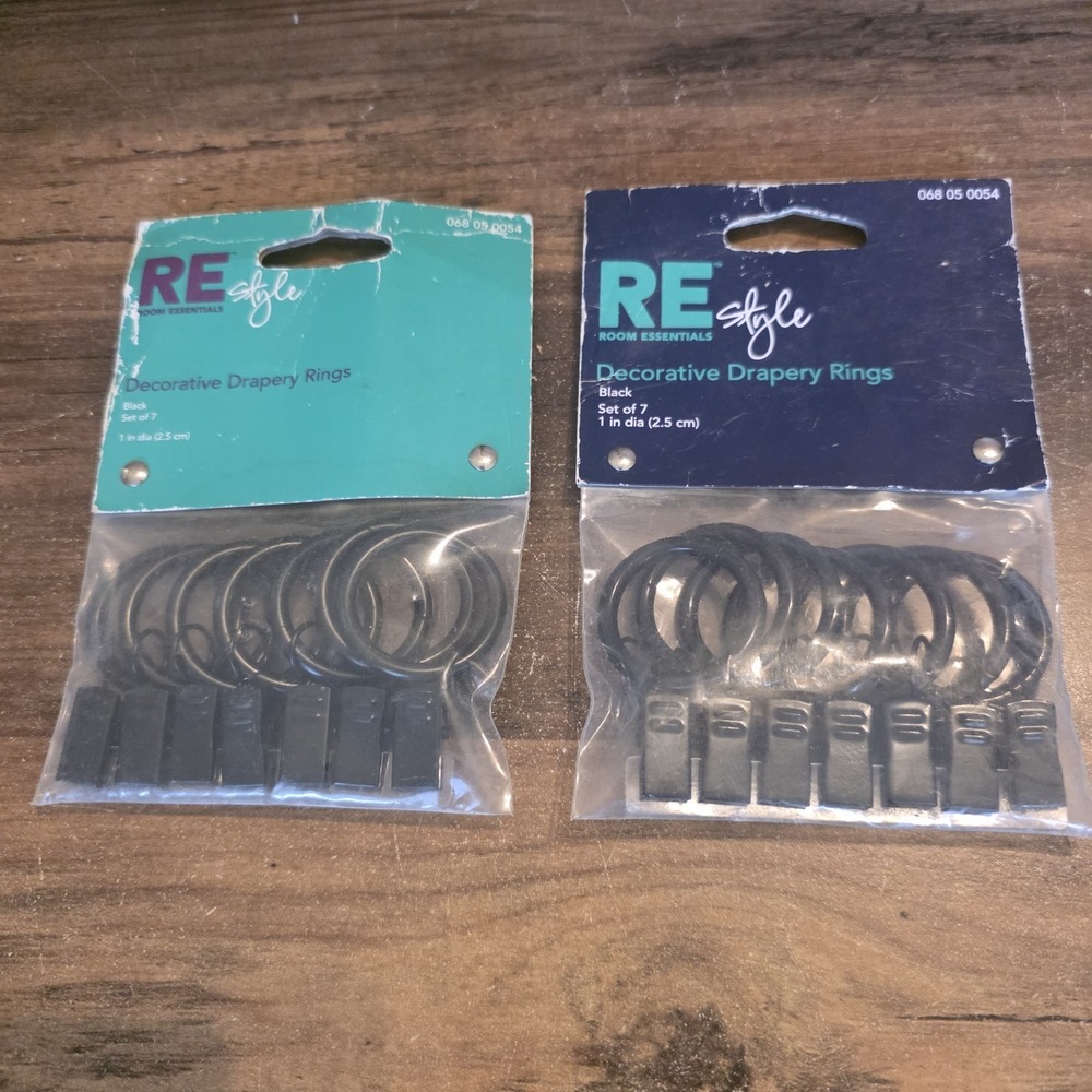RE Style Room Essentials Decorative Drapery Rings Set Of 2 Black 1" Diameter